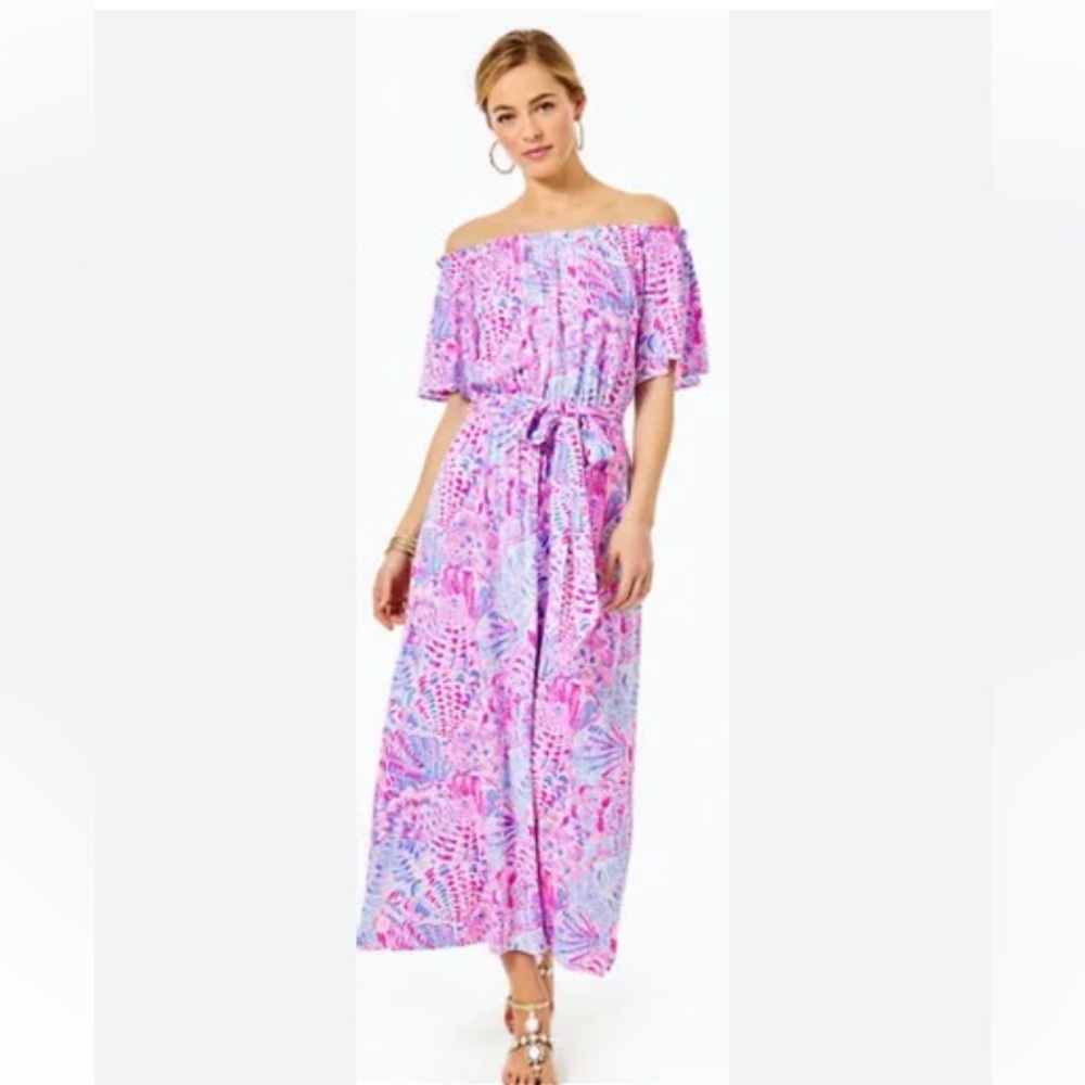Lilly Pulitzer Women's Raz Berry Off-The-Shoulder Moriah Midi Dress